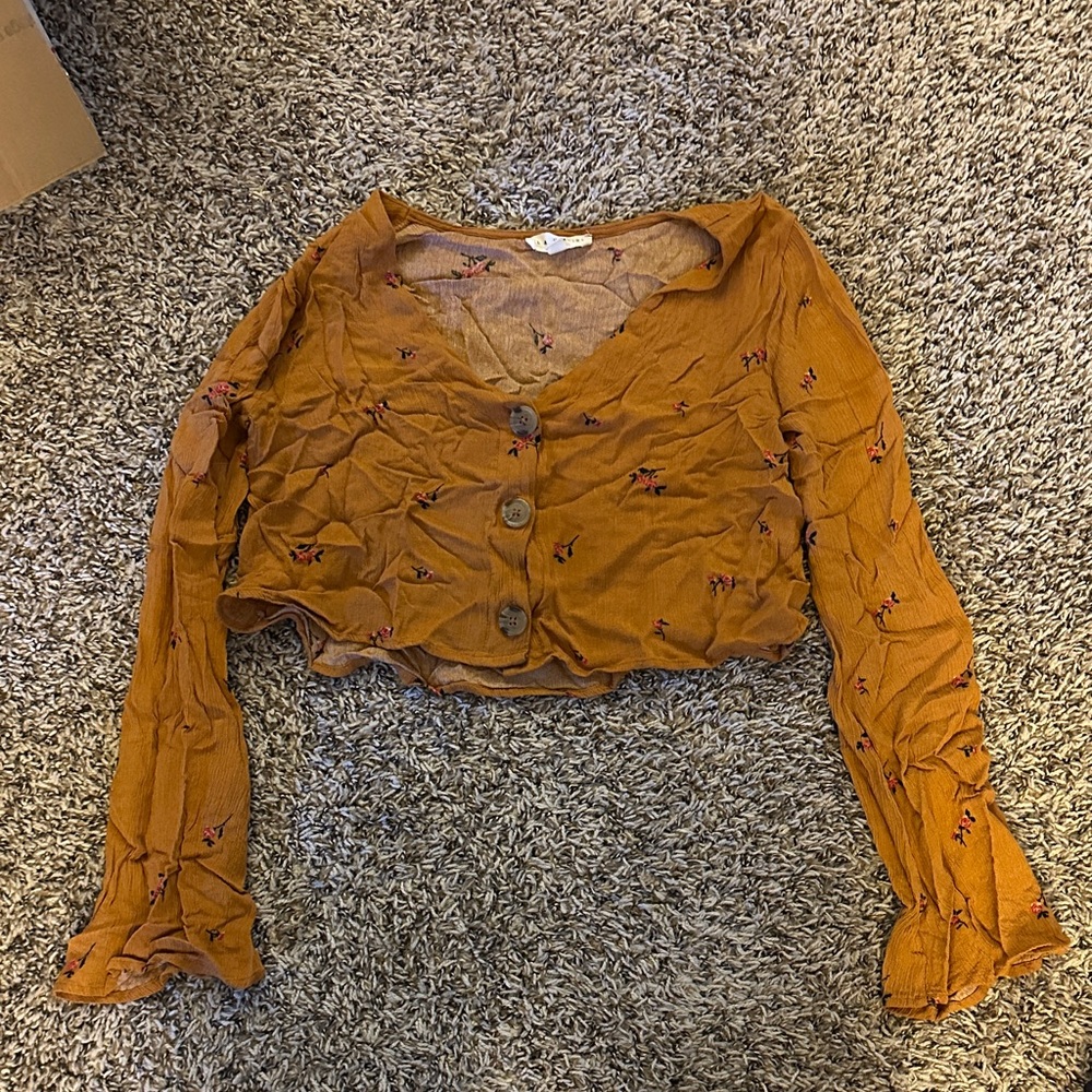 La Hearts Mustard Floral Button-Up Blouse